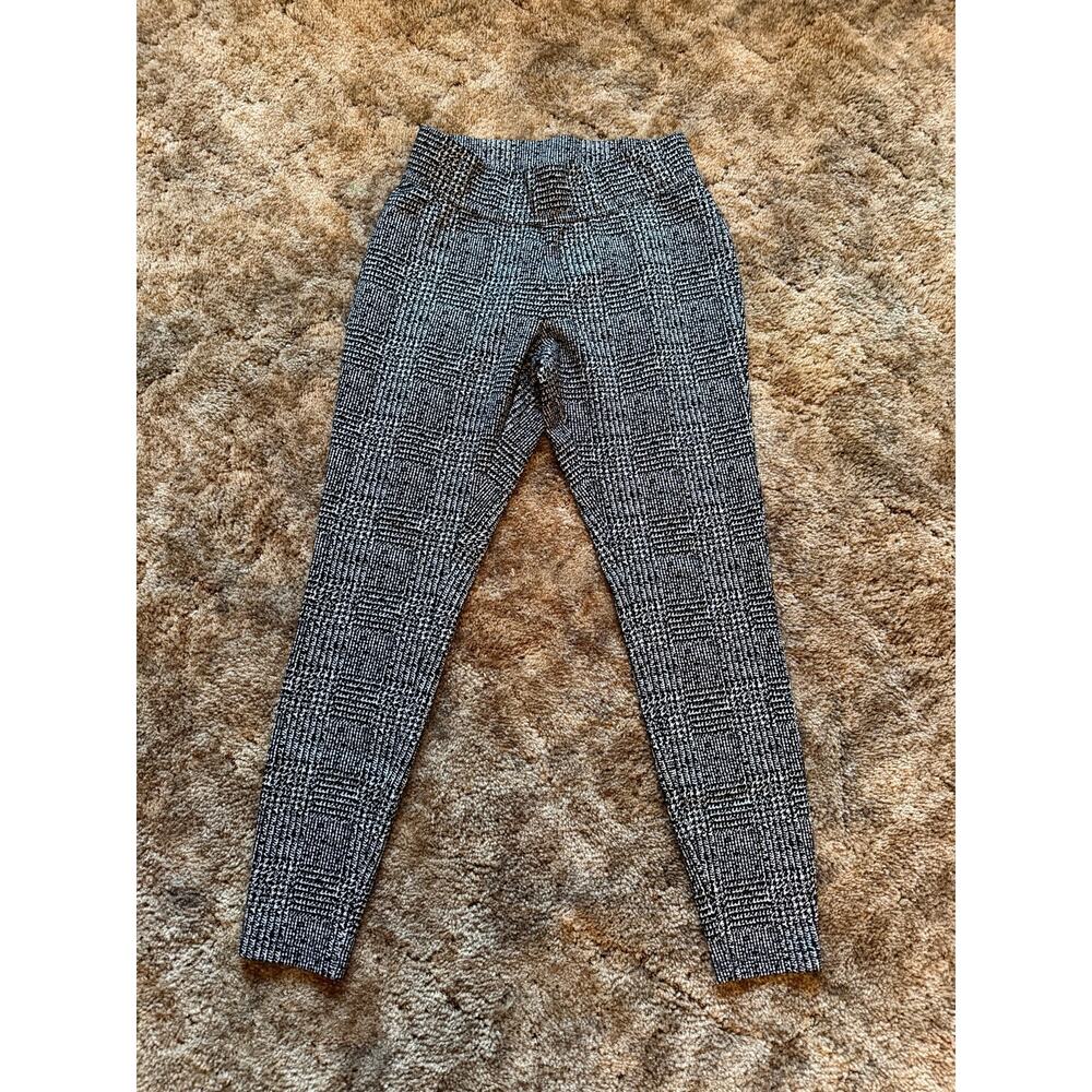 Lands' End Starfish Knit Leggings Black White Glen Plaid Patterned Mid Rise